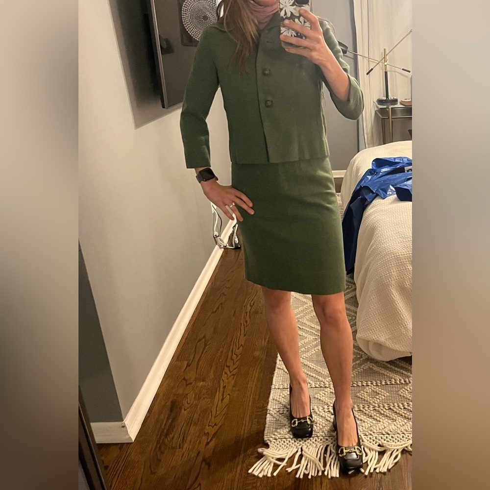 Vintage green tweed skirt and blazer jacket set XS